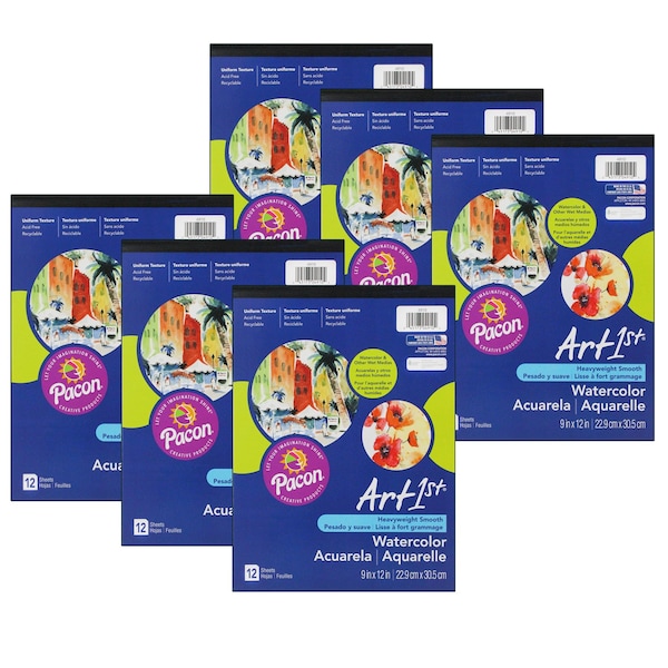 Art1st Heavyweight Watercolor Pad, 9 x 12, 12 Sheets/Pad, PK6